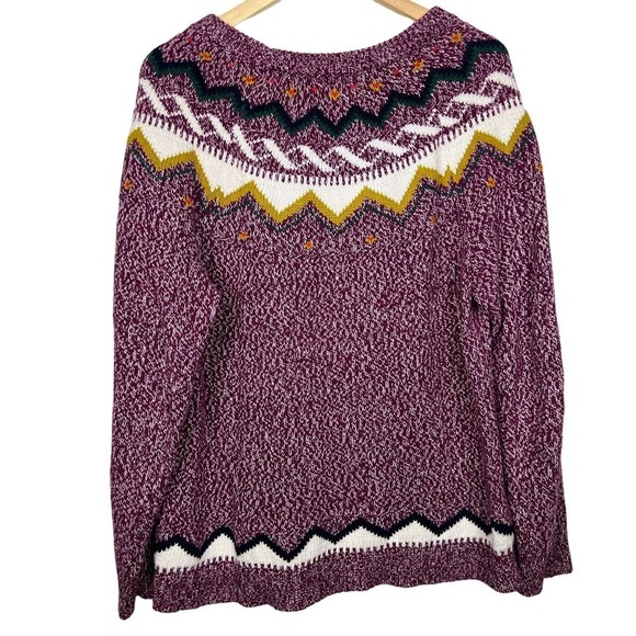 Old Navy Fair Isle Purple Long Sleeve Knitted Sweater Yellow White Green Top XL - Picture 2 of 7